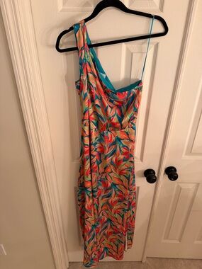 open lace back dress 80s Nicole Miller Blue Floral Batwing Sleeve Dress main image 0